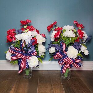 Patriotic Cemetery Vase Floral Arrangement - Red, White, & Blue Memorial Flowers